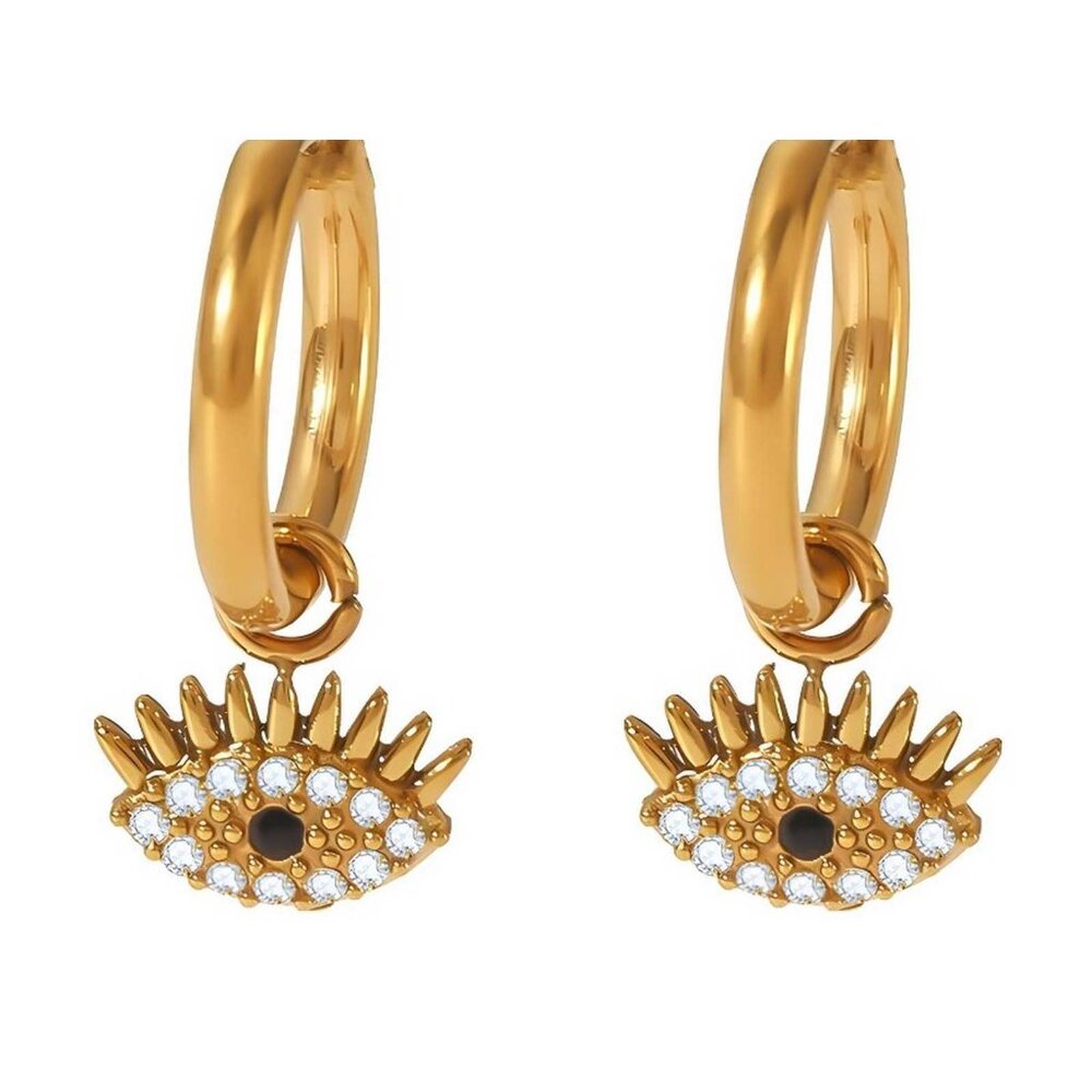 18K Gold Plated Stainless Steel "Evil Eyes" Earrings